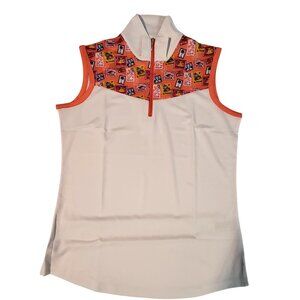 Bermuda Sands Womens Sleeveless Polo Shirt M White Orange Stamp Print UPF 50+